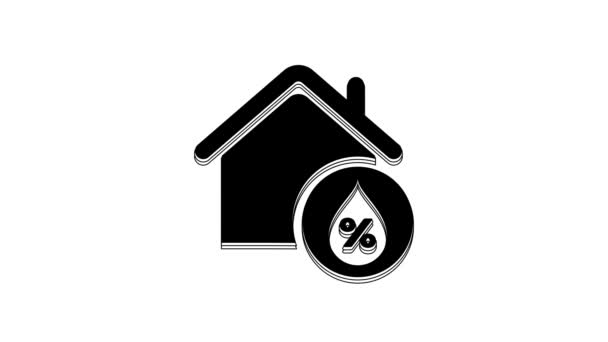 Ikona Wilgotności Czarnego Domu Izolowana Białym Tle Pogoda Meteorologia Symbol — Wideo stockowe