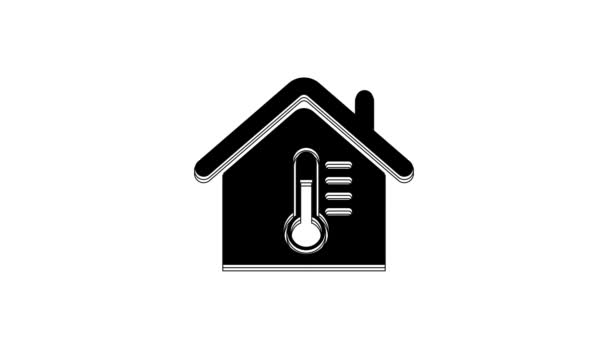 Μαύρο Σπίτι Εικονίδιο Θερμοκρασίας Απομονώνονται Λευκό Φόντο Εικόνα Θερμόμετρου Γραφική — Αρχείο Βίντεο