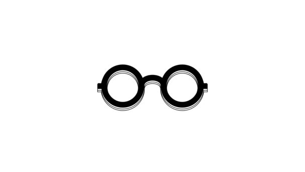 白の背景に隔離された黒メガネのアイコン メガネフレームのシンボル 4Kビデオモーショングラフィックアニメーション — ストック動画