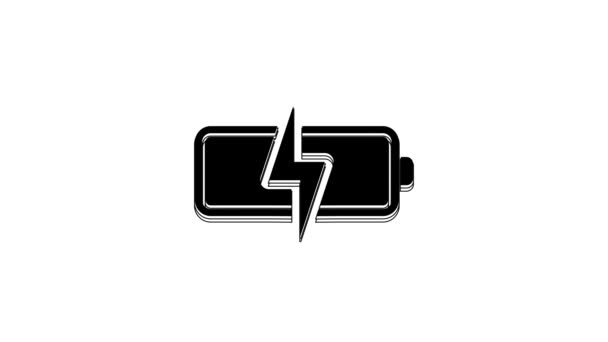 Icona Black Battery Isolata Sfondo Bianco Simbolo Fulmine Animazione Grafica — Video Stock