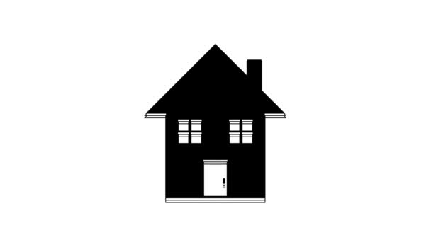 Ícone Casa Negra Isolado Fundo Branco Símbolo Animação Gráfica Movimento — Vídeo de Stock