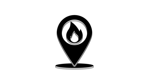 Чорний Картний Вказівник Піктограмою Вогню Ізольовано Білому Тлі Пожежа Неподалік — стокове відео