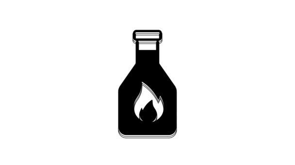 Icono Botella Ketchup Negro Aislado Sobre Fondo Blanco Animación Gráfica — Vídeos de Stock
