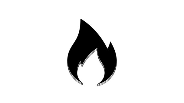 Μαύρο Εικονίδιο Φλόγας Φωτιάς Απομονωμένο Λευκό Φόντο Σύμβολο Θερμότητας Γραφική — Αρχείο Βίντεο