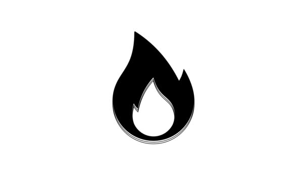 Icône Flamme Black Fire Isolée Sur Fond Blanc Symbole Thermique — Video