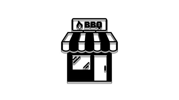 Black Barbecue Shopping Building Market Store Icon Isolated White Background — Stockvideo