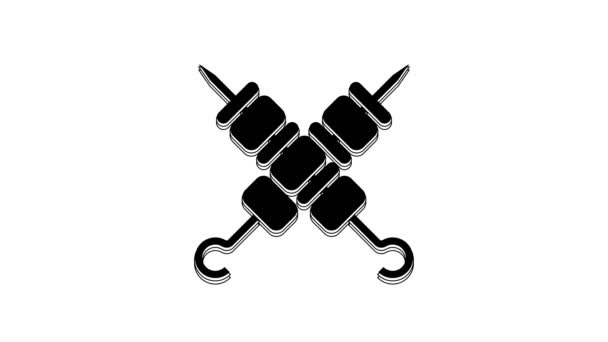 Black Crossed Grilled Shish Kebab Skewers Stick Icon Isolated White — Stock Video