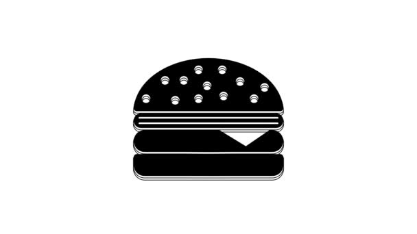 Black Burger Icon Isolated White Background Hamburger Icon Cheeseburger Sandwich — 图库视频影像