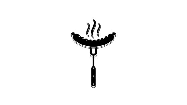 Black Sausage Fork Steam Icon Isolated White Background Grilled Sausage — Videoclip de stoc