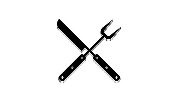 Black Crossed Fork Knife Icon Isolated White Background Bbq Fork — Stok video