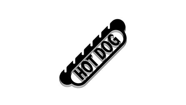 Czarny Hot Dog Ikona Kanapki Izolowane Białym Tle Ikona Kiełbaski — Wideo stockowe