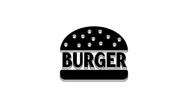 Μαύρο Burger Εικονίδιο Απομονώνονται Λευκό Φόντο Εικονίδιο Χάμπουργκερ Σάντουιτς Τσίζμπεργκερ — Αρχείο Βίντεο