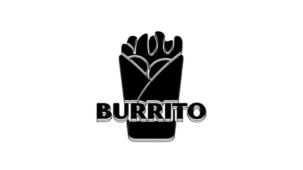 Black Burrito Icon Isolated White Background Traditional Mexican Fast Food — Videoclip de stoc