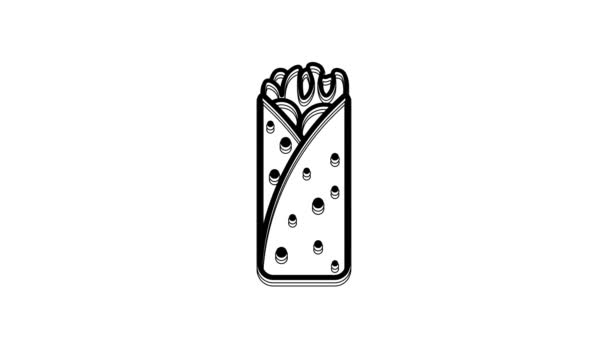 Black Burrito Icon Isolated White Background Traditional Mexican Fast Food — Stock Video