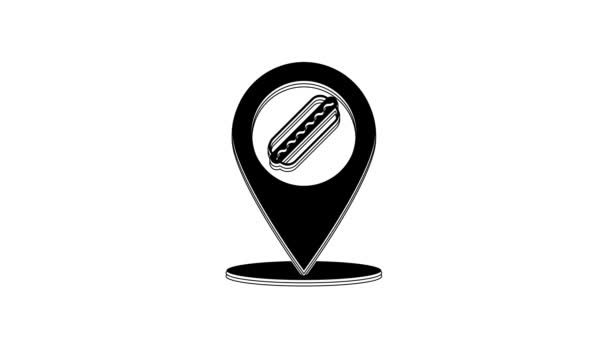 Black Map Pointer Fast Food Hotdog Icon Isolated White Background — Stock videók