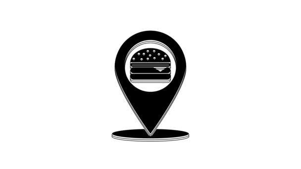Black Map Pointer Fast Food Burger Icon Isolated White Background — Wideo stockowe
