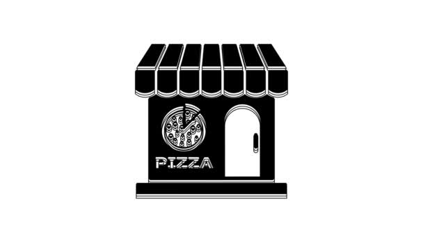 Black Pizzeria Building Facade Icon Isolated White Background Fast Food — Vídeos de Stock