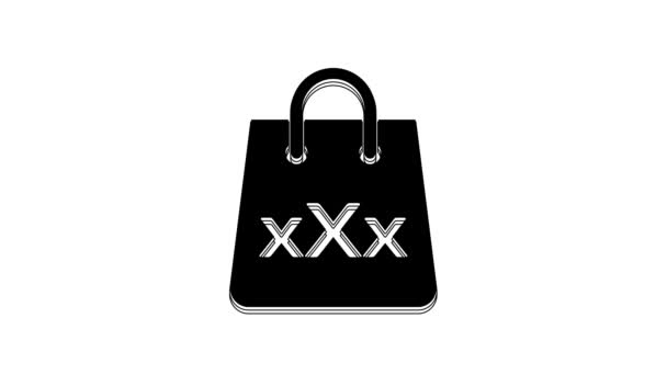 黑色购物袋 带有三重X图标 白色背景隔离 4K视频运动图形动画 — 图库视频影像