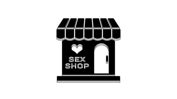 Black Sex Shop Building Striped Awning Icon Isolated White Background — Stockvideo