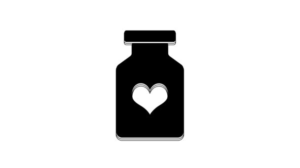 Черная Бутылка Медицины Таблетками Потенции Афродизиак Значок Изолирован Белом Фоне — стоковое видео