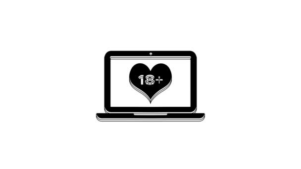 Μαύρο Φορητό Υπολογιστή Συν Περιεχόμενο Εικονίδιο Καρδιά Απομονώνονται Λευκό Φόντο — Αρχείο Βίντεο