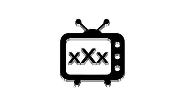 Black Sex Old Television Icon Isolated White Background 年齢制限記号 コンテンツサイン — ストック動画
