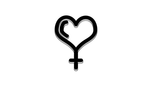 Black Female Gender Symbol Heart Icon Isolated White Background Venus — Vídeos de Stock