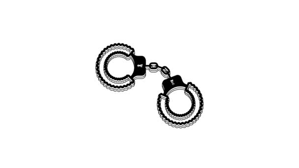 Black Sexy Fluffy Handcuffs Icon Isolated White Background Handcuffs Fur — Vídeos de Stock