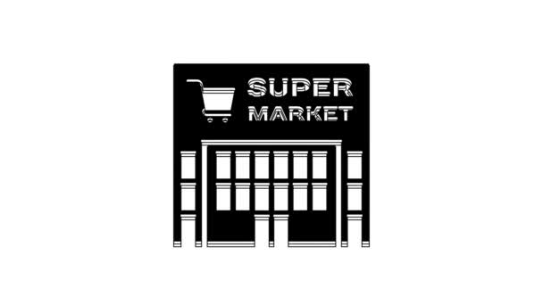 Black Supermarket Building Shopping Cart Icon Isolated White Background Shop — Stock Video