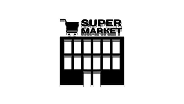Black Supermarket Building Shopping Cart Icon Isolated White Background Shop — 图库视频影像
