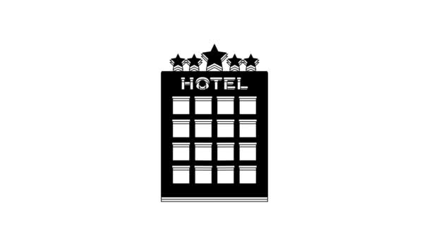 Black Hotel Building Icon Isolated White Background Video Motion Graphic — Vídeos de Stock