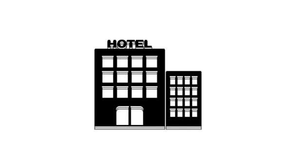 Ikona Budynku Black Hotel Izolowana Białym Tle Animacja Graficzna Ruchu — Wideo stockowe