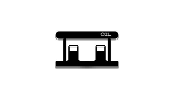 Ikona Stacji Benzynowej Black Odizolowana Białym Tle Budynek Usługowy Związany — Wideo stockowe