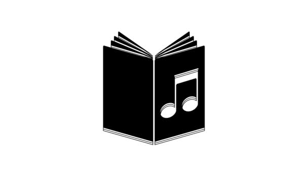 Icono Libro Audio Negro Aislado Sobre Fondo Blanco Nota Musical — Vídeo de stock