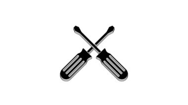 Black Crossed screwdrivers icon isolated on white background. Service tool symbol. 4K Video motion graphic animation.