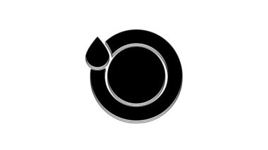 Black Washing dishes icon isolated on white background. Plate and sponge. Cleaning dishes icon. Dishwasher sign. Clean tableware sign. 4K Video motion graphic animation.
