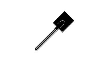 Black Garden shovel icon isolated on white background. Gardening tool. Tool for horticulture, agriculture, farming. 4K Video motion graphic animation.