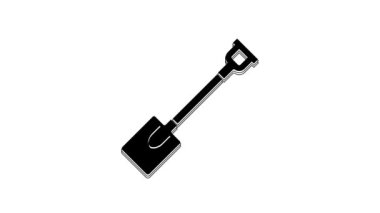 Black Garden shovel icon isolated on white background. Gardening tool. Tool for horticulture, agriculture, farming. 4K Video motion graphic animation.