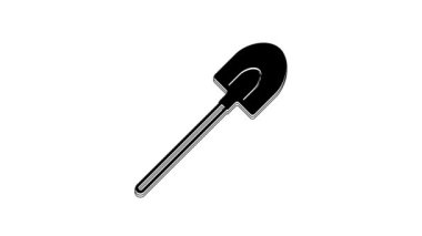 Black Garden shovel icon isolated on white background. Gardening tool. Tool for horticulture, agriculture, farming. 4K Video motion graphic animation.