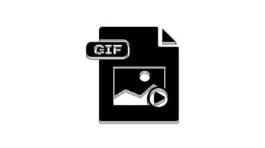 Black GIF file document. Download gif button icon isolated on white background. GIF file symbol. 4K Video motion graphic animation.