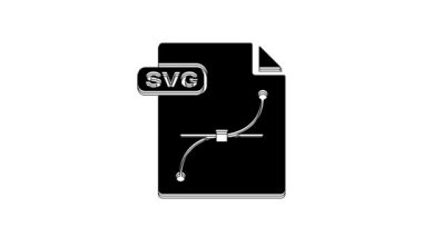 Siyah SVG dosya belgesi. Beyaz arkaplanda svg düğmesi simgesi indir. SVG dosya simgesi. 4K Video hareketli grafik canlandırması.