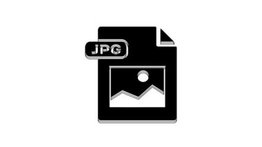 Black JPG file document. Download image button icon isolated on white background. JPG file symbol. 4K Video motion graphic animation.