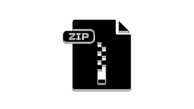 Black ZIP file document. Download zip button icon isolated on white background. ZIP file symbol. 4K Video motion graphic animation.