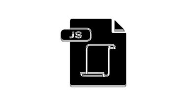 Black JS file document. Download js button icon isolated on white background. JS file symbol. 4K Video motion graphic animation.