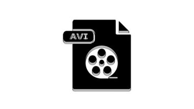 Black AVI file document. Download avi button icon isolated on white background. AVI file symbol. 4K Video motion graphic animation.