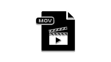Siyah MOV dosya dökümanı. Beyaz arkaplanda mov simgesi indir. MOV dosya sembolü. Ses ve video koleksiyonu. 4K Video hareketli grafik canlandırması.