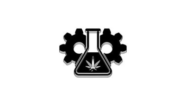 Black Chemical test tube with marijuana or cannabis leaf icon isolated on white background. Research concept. Laboratory CBD oil concept. 4K Video motion graphic animation.