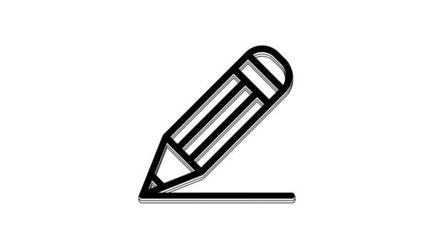 Black Pencil Line Icon Isolated White Background Education Sign Drawing — 图库视频影像
