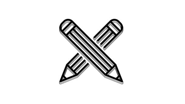 Black Crossed Pencil Icon Isolated White Background Education Sign Drawing — Wideo stockowe