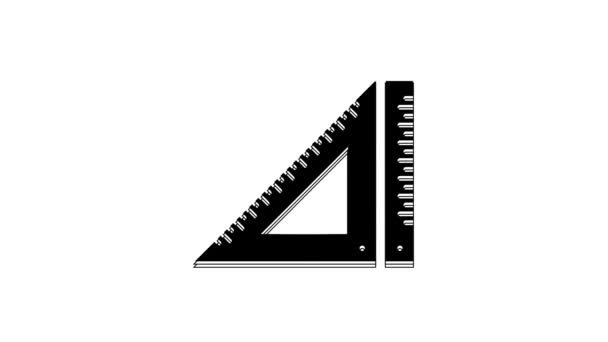 Svart Trekantig Linjal Ikon Isolerad Vit Bakgrund Rak Symbol Geometrisk — Stockvideo